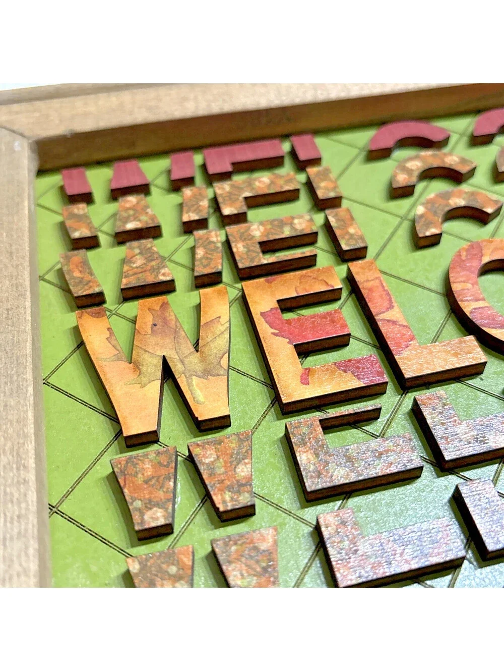 Rustic Handmade Welcome Fall/Thanksgiving Sign paper decoupaged letters 12x9x1
